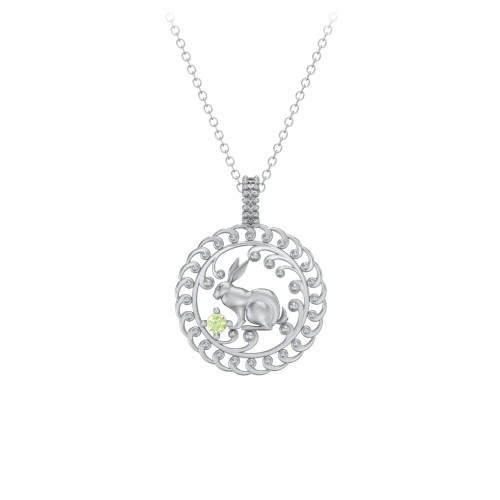 Year of the Rabbit Chinese Zodiac Medallion Necklace – Sterling Silver with Peridot
