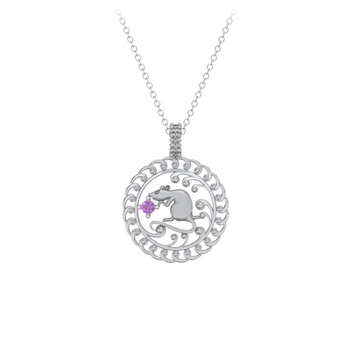 Year of the Rat Chinese Zodiac Medallion Necklace – Sterling Silver with Amethyst