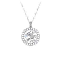 Year of the Rat Chinese Zodiac Medallion Necklace in 925 Sterling Silver with Aquamarine