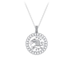 Year of the Rat Chinese Zodiac Medallion Necklace in 925 Sterling Silver