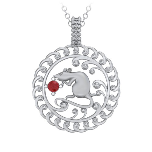 Year of the Rat Chinese Zodiac Medallion Necklace – Sterling Silver with Garnet