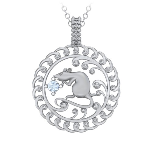 Year of the Rat Chinese Zodiac Medallion Necklace – Sterling Silver with Aquamarine