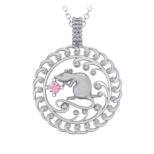 Year of the Rat Chinese Zodiac Medallion Necklace – Sterling Silver with Pink Tourmaline