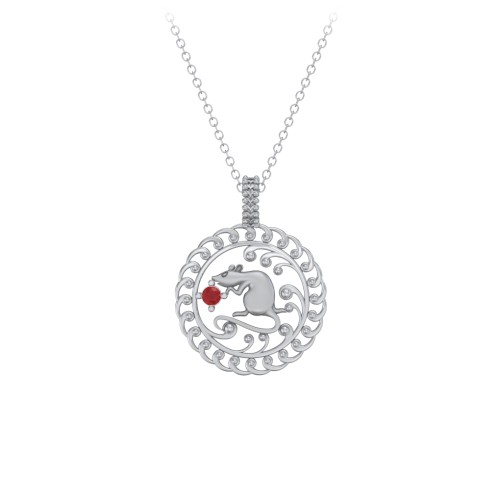 Year of the Rat Chinese Zodiac Medallion Necklace – Sterling Silver with Garnet