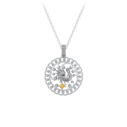 Year of the Rooster Chinese Zodiac Medallion Necklace in 925 Sterling Silver with Citrine