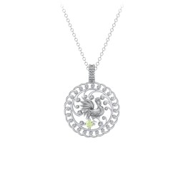 Year of the Rooster Chinese Zodiac Medallion Necklace in 925 Sterling Silver with Peridot