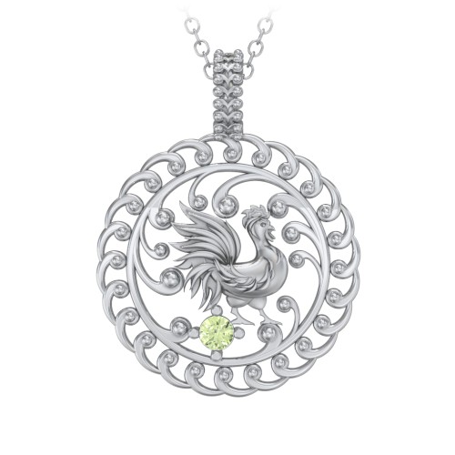 Year of the Rooster Chinese Zodiac Medallion Necklace – Sterling Silver with Peridot