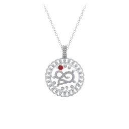 Year of the Snake Chinese Zodiac Medallion Necklace in 925 Sterling Silver with Garnet