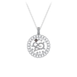 Year of the Snake Chinese Zodiac Medallion Necklace in 925 Sterling Silver with Smokey Quartz