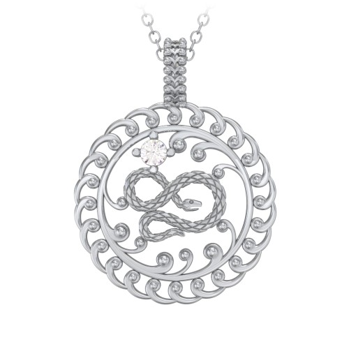 Year of the Snake Chinese Zodiac Medallion Necklace – Sterling Silver with Cubic Zirconia