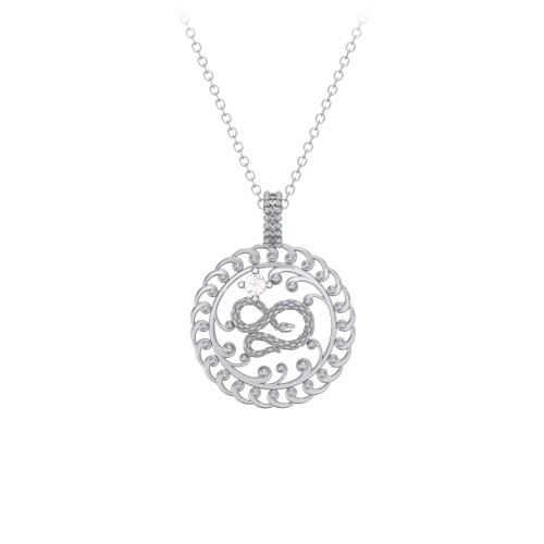 Year of the Snake Chinese Zodiac Medallion Necklace – Sterling Silver with Cubic Zirconia