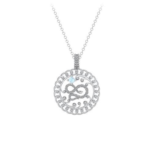 Year of the Snake Chinese Zodiac Medallion Necklace – Sterling Silver with Blue Topaz