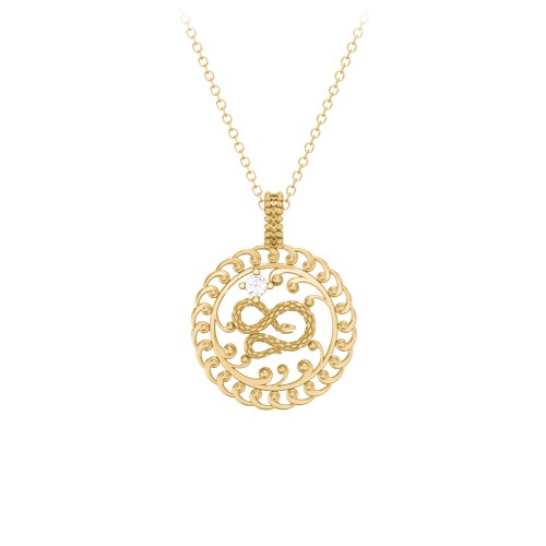 Year of the Snake Chinese Zodiac Medallion Necklace – 10K Yellow Gold with Cubic Zirconia