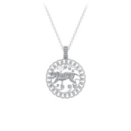 Year of the Tiger Chinese Zodiac Medallion Necklace in 925 Sterling Silver with Cubic Zirconia