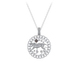 Year of the Tiger Chinese Zodiac Medallion Necklace in 925 Sterling Silver with Smokey Quartz