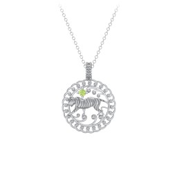 Year of the Tiger Chinese Zodiac Medallion Necklace in 925 Sterling Silver with Peridot