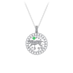 Year of the Tiger Chinese Zodiac Medallion Necklace in 925 Sterling Silver with Emerald