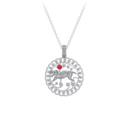 Year of the Tiger Chinese Zodiac Medallion Necklace in 925 Sterling Silver with Ruby
