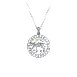 Year of the Tiger Chinese Zodiac Medallion Necklace in 925 Sterling Silver with Peridot