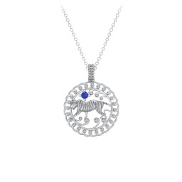Year of the Tiger Chinese Zodiac Medallion Necklace in 925 Sterling Silver with Blue Sapphire
