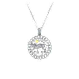 Year of the Tiger Chinese Zodiac Medallion Necklace in 925 Sterling Silver with Citrine
