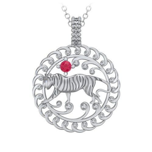 Year of the Tiger Chinese Zodiac Medallion Necklace – Sterling Silver with Ruby