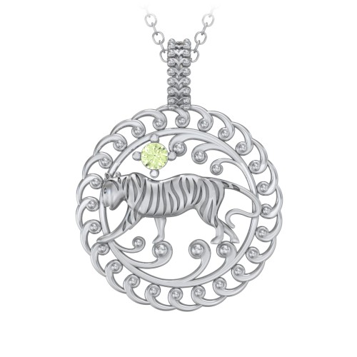 Year of the Tiger Chinese Zodiac Medallion Necklace – Sterling Silver with Peridot