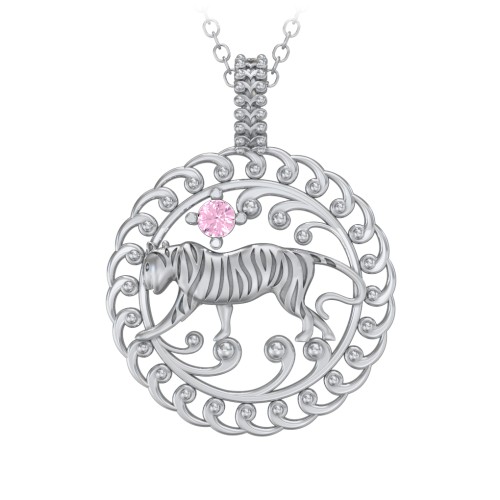 Year of the Tiger Chinese Zodiac Medallion Necklace – Sterling Silver with Pink Tourmaline