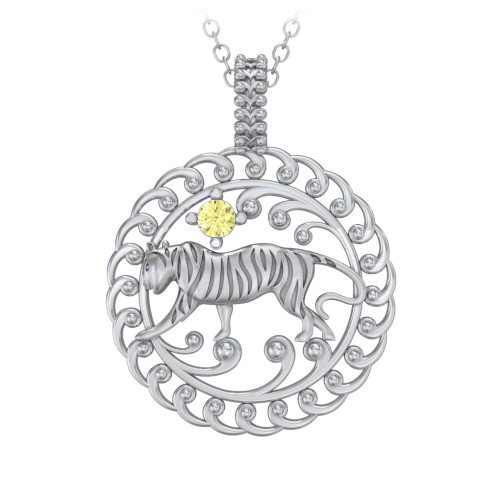Year of the Tiger Chinese Zodiac Medallion Necklace – Sterling Silver with Citrine