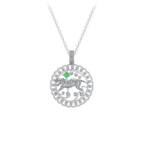 Year of the Tiger Chinese Zodiac Medallion Necklace – Sterling Silver with Emerald