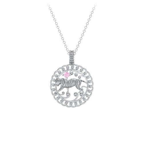 Year of the Tiger Chinese Zodiac Medallion Necklace – Sterling Silver with Pink Tourmaline