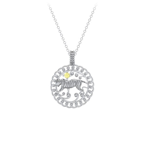 Year of the Tiger Chinese Zodiac Medallion Necklace – Sterling Silver with Citrine
