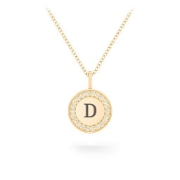 Initial Halo Disc Necklace with Accents