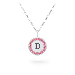 Initial Halo Disc Necklace with Accents in 925 Sterling Silver