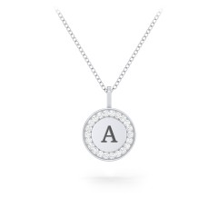 Initial Halo Disc Necklace with Accents – Sterling Silver with Fancy Yellow Premium Zirconia