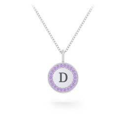 Initial Halo Disc Necklace with Accents in 925 Sterling Silver with Amethyst Premium Zirconia