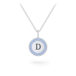 Initial Halo Disc Necklace with Accents in 925 Sterling Silver with Fancy Blue Premium Zirconia