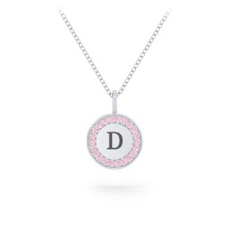 Initial Halo Disc Necklace with Accents in 925 Sterling Silver with Fancy Pink Premium Zirconia