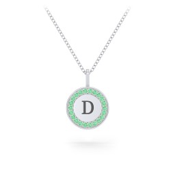 Initial Halo Disc Necklace with Accents in 925 Sterling Silver with Green Premium Zirconia