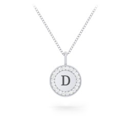 Initial Halo Disc Necklace with Accents in 925 Sterling Silver with White Premium Zirconia