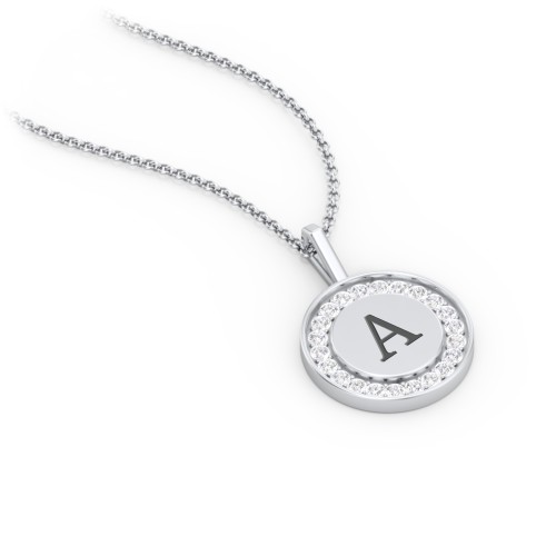Initial Halo Disc Necklace with Accents – Sterling Silver with White Premium Zirconia
