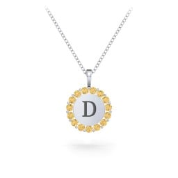 Initial Halo Disc Necklace with Gemstones