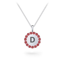 Initial Halo Disc Necklace with Gemstones in 925 Sterling Silver
