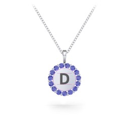 Initial Halo Disc Necklace with Gemstones in 925 Sterling Silver