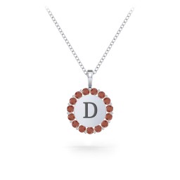 Initial Halo Disc Necklace with Gemstones in 925 Sterling Silver with Garnet