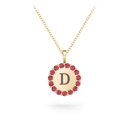 Initial Halo Disc Necklace with Gemstones in 10K Solid Yellow Gold