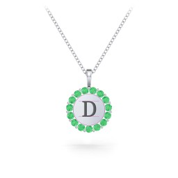 Initial Halo Disc Necklace with Gemstones in 925 Sterling Silver