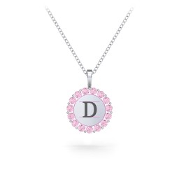 Initial Halo Disc Necklace with Gemstones in 925 Sterling Silver