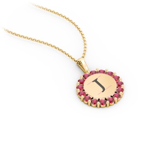 Initial Halo Disc Necklace with Gemstones
