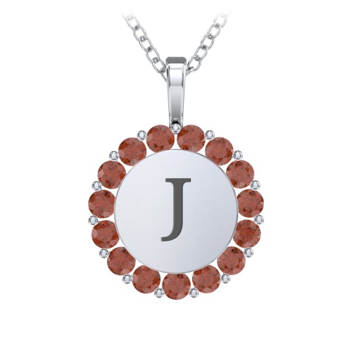 Initial Halo Disc Necklace with Gemstones – Sterling Silver with Garnet